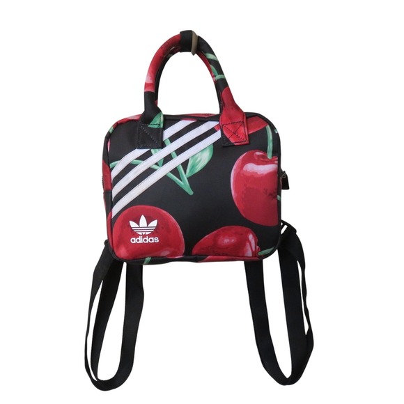 Adidas Her Studio London Bag Mini Backpack Cherry Print Black Red White Stripes - Picture 1 of 7